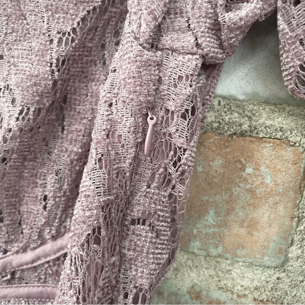 Free People Dress Ruby Mini Babydoll Lilac Pink Lace Sheer Boho Balloon Sleeve - Picture 11 of 13